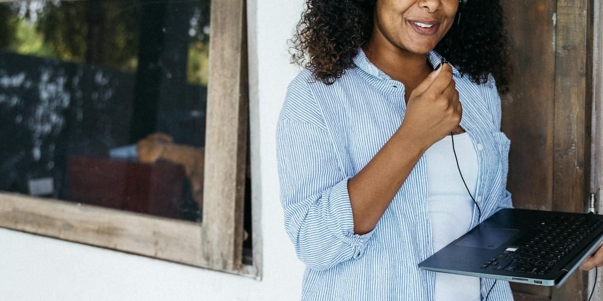 Remote salesperson working from home with headset