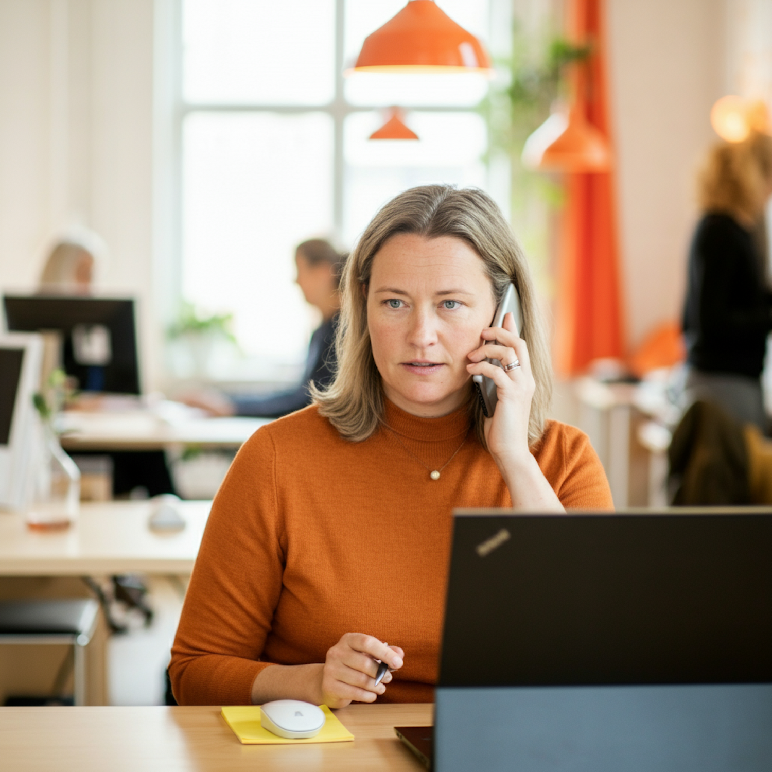 A salesperson working remotely, utilizing AI tools on their computer to manage prospecting, outreach, and CRM tasks efficiently.