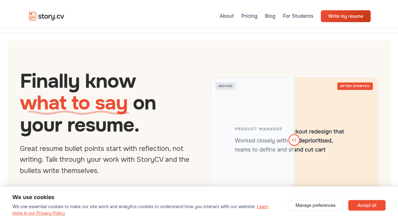 Story.CV offers tools and advice for crafting effective resumes and applications that capture recruiter attention, emphasizing impact and clarity.