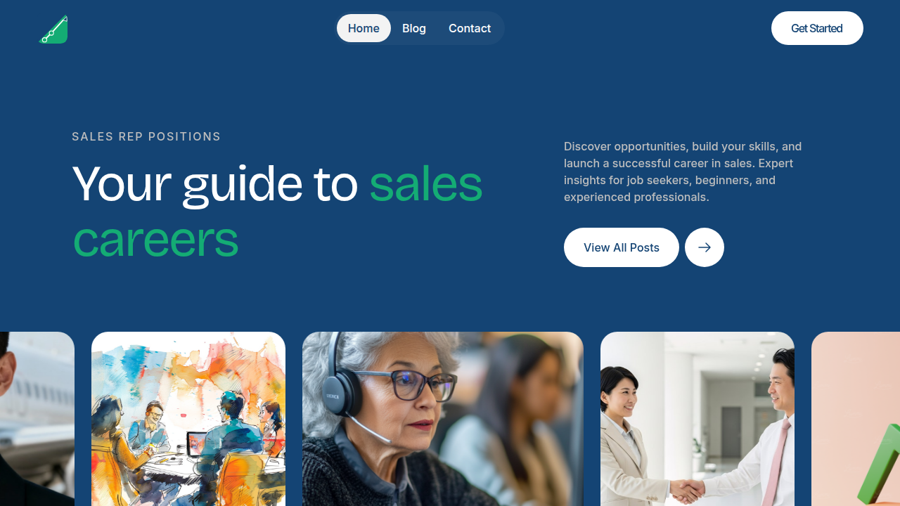 The homepage of SalesRepPositions.com, a resource for sales professionals seeking career growth and AI integration insights.