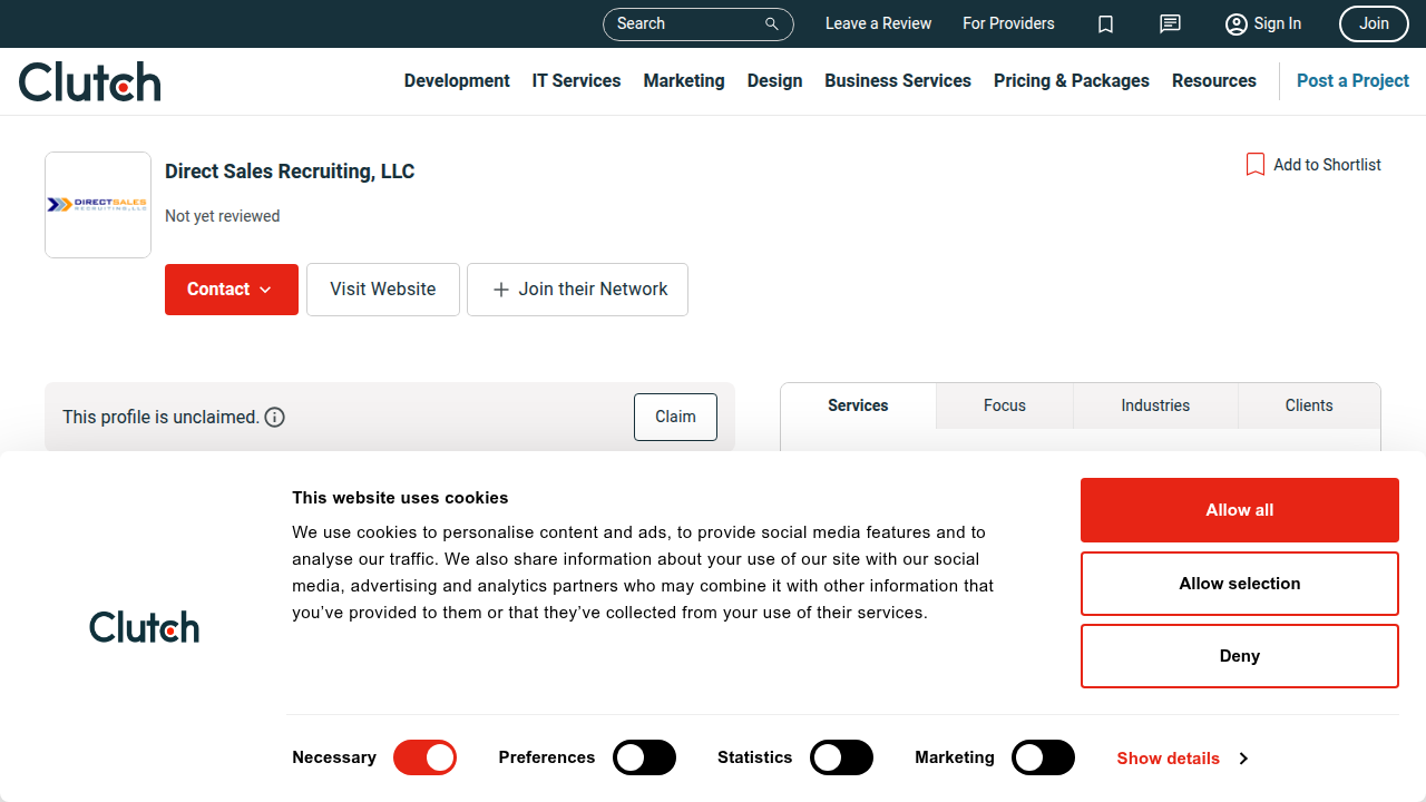 Clutch.co highlights Direct Sales Recruiting LLC's partnerships with sales organizations to find qualified candidates.