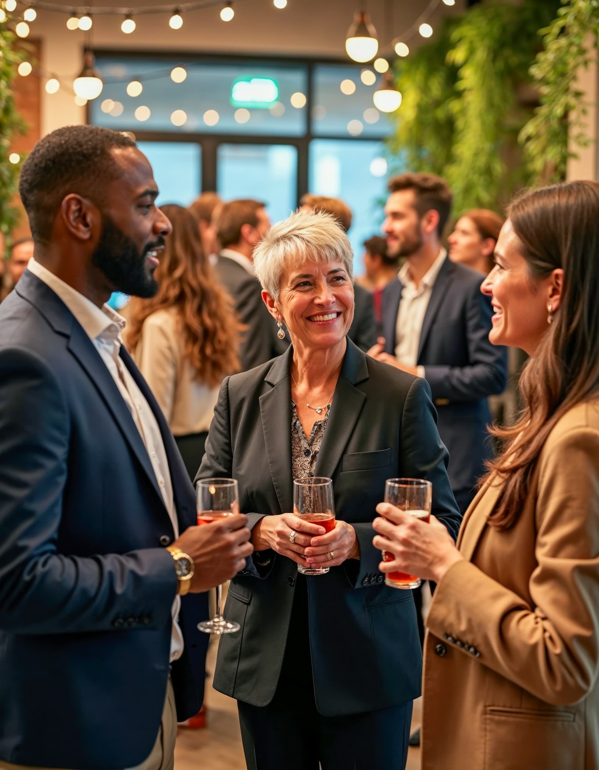 Professionals engaging in conversations at an environmental community event, highlighting the importance of networking for nature sales job seekers.
