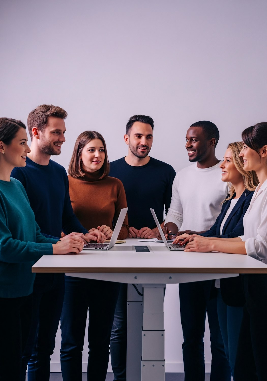 A diverse team of professionals engaging in a collaborative discussion, emphasizing the importance of soft skills in a modern sales environment.