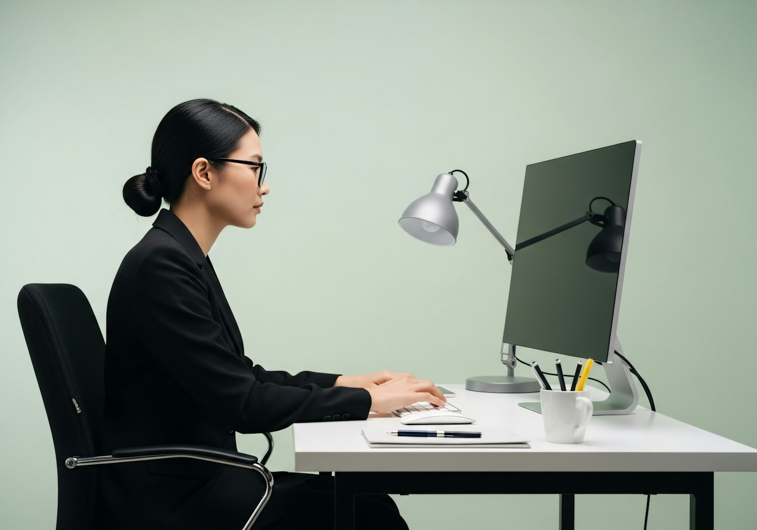A professional focused and engaged while working from a well-equipped home office, symbolizing the self-discipline and digital skills required for remote sales.