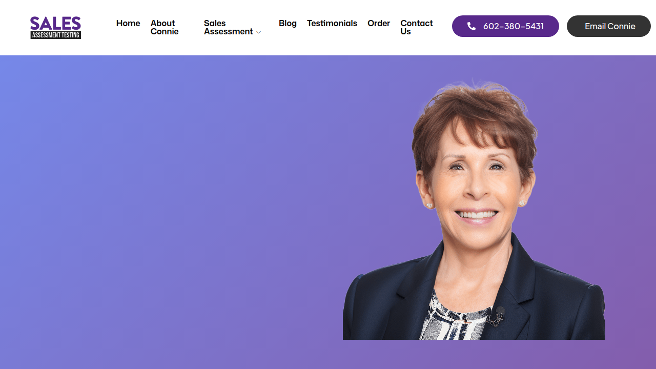 A screenshot of the SalesAssessmentTesting.com homepage, providing an overview of a resource for comparing and understanding top sales assessment tools and their validity.