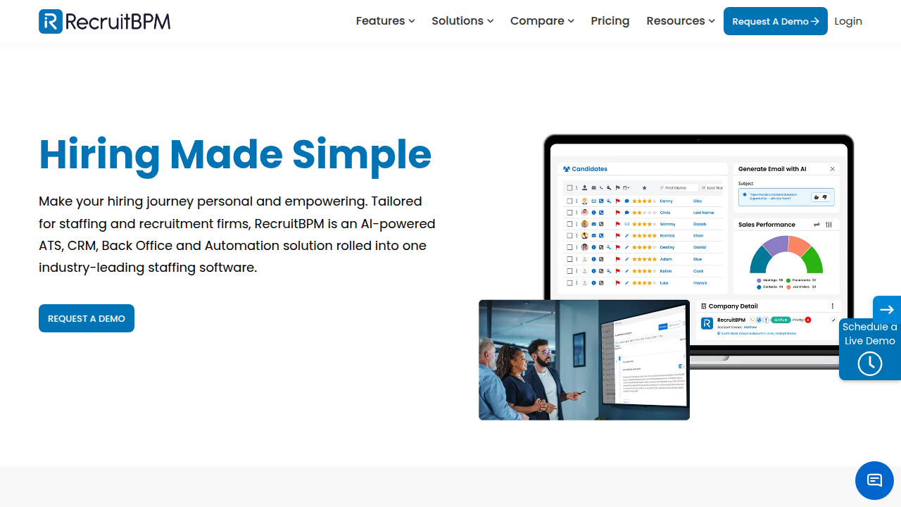The homepage of RecruitBPM, a resource providing strategies to optimize LinkedIn profiles, especially concerning skills and keywords.
