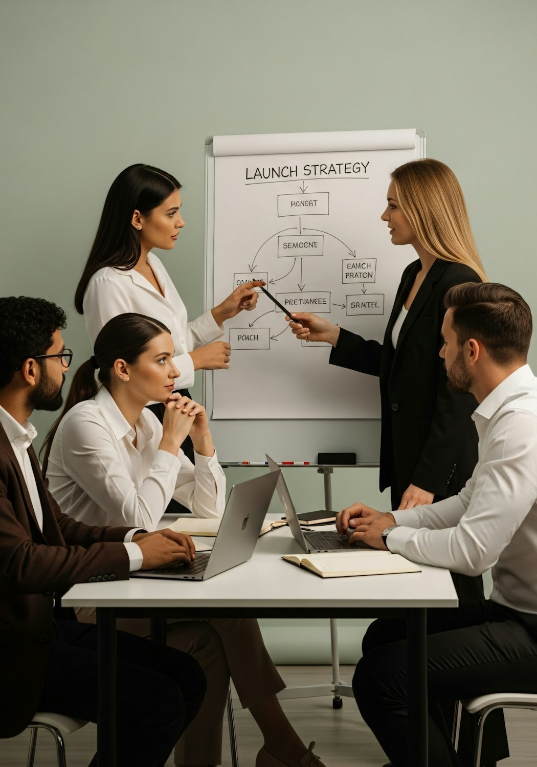 A sales professional guides their team through strategic discussions, embodying the core work of a sales enablement consultant.
