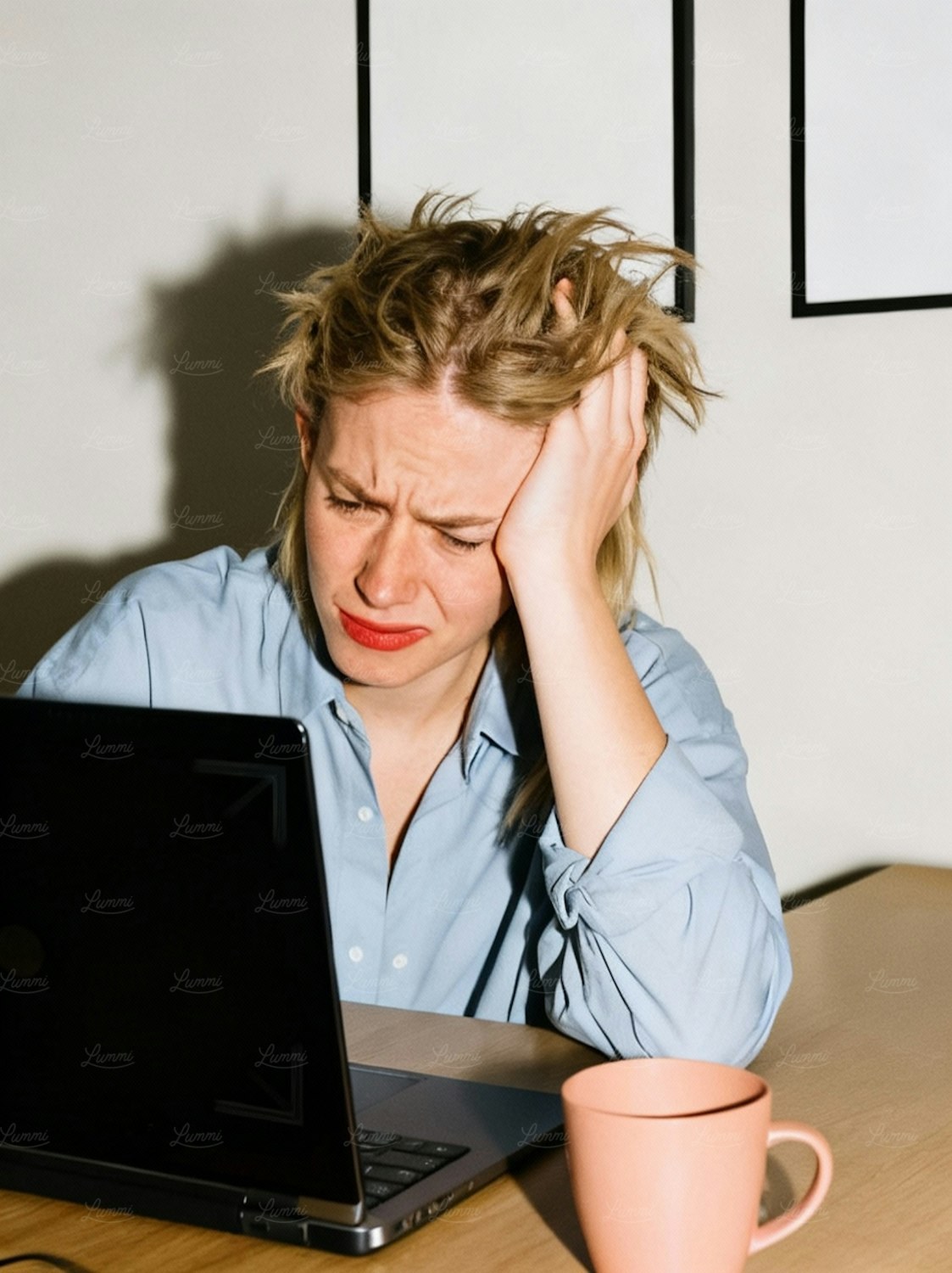 A sales professional looks frustrated while typing data, illustrating the significant time potentially wasted on administrative tasks instead of selling.