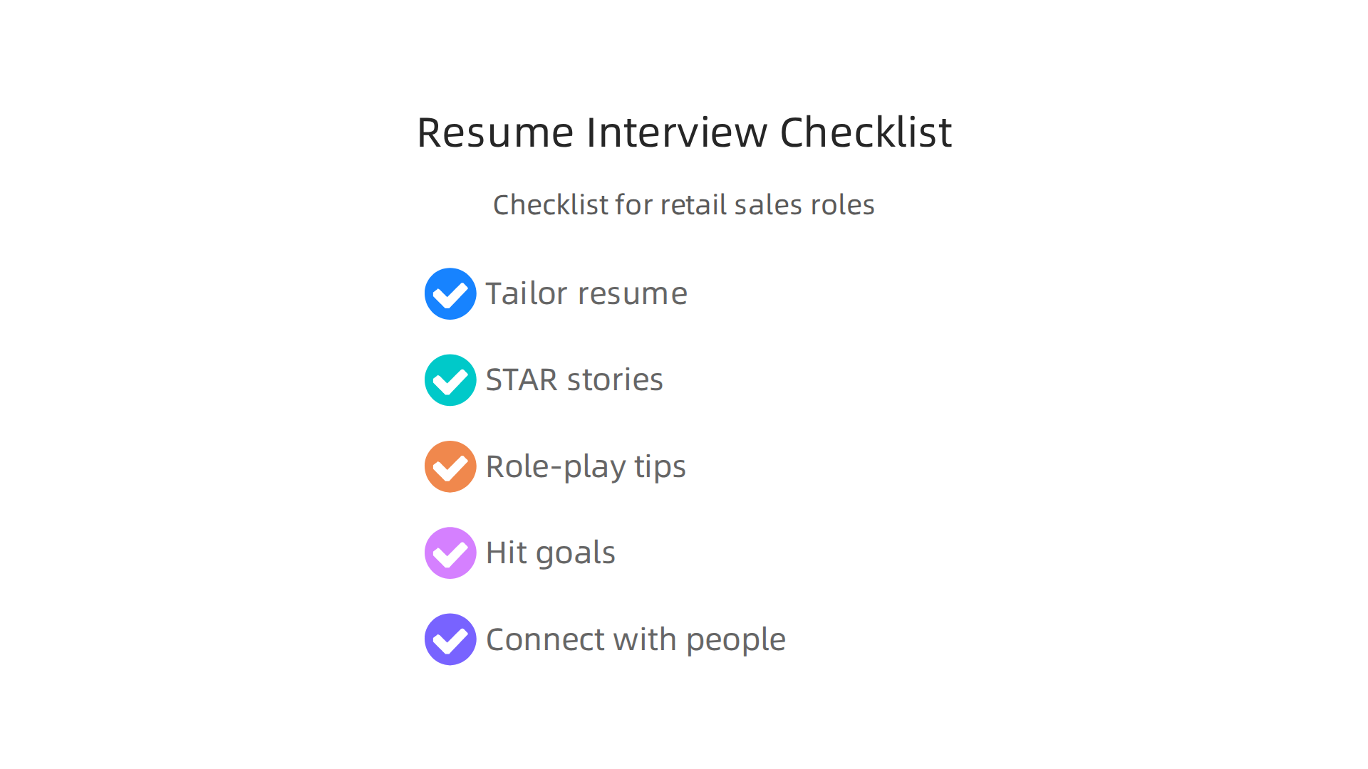 Checklist infographic for job seekers: tailor resume with results, prepare STAR interview stories, and tips for role-play scenarios.