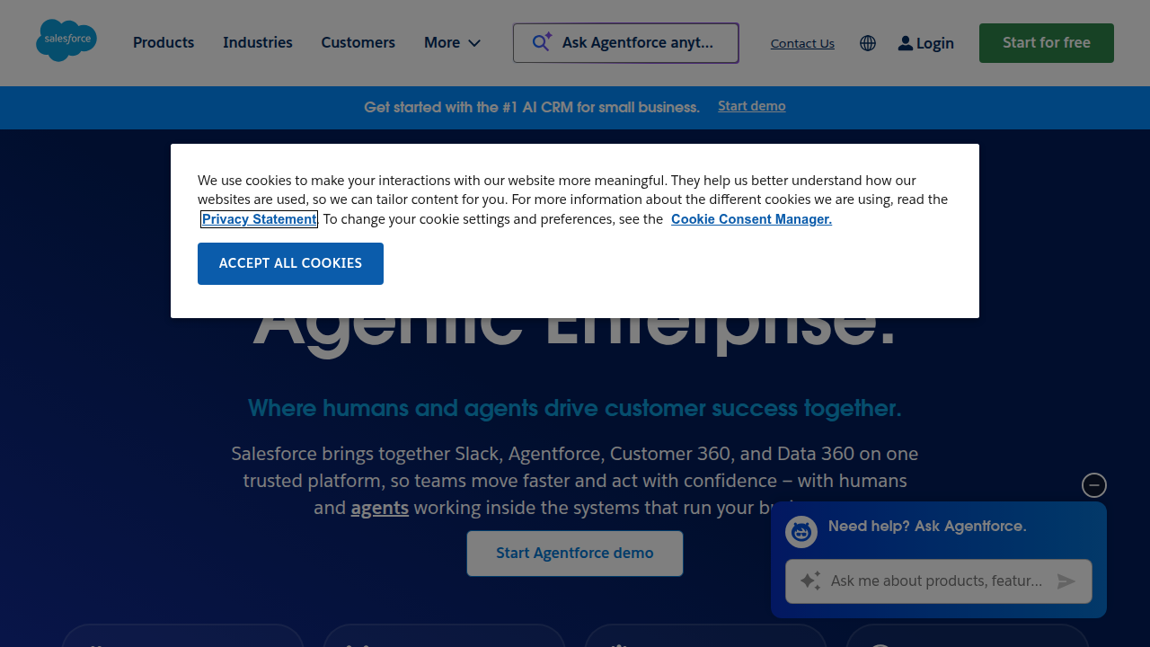 Screenshot of Salesforce homepage illustrating the CRM tools referenced as key technical skills for 2026 sales roles.