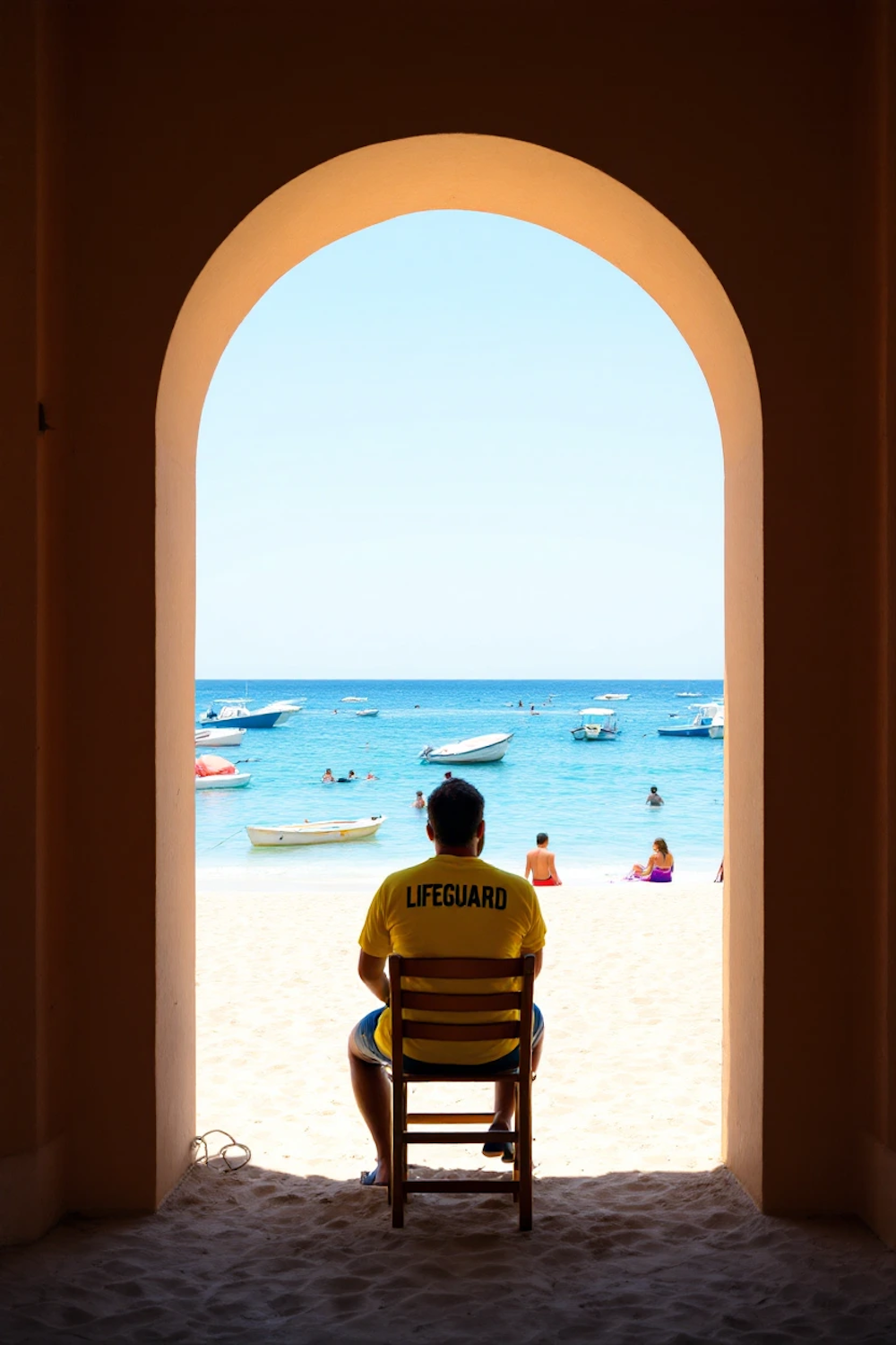 A vigilant lifeguard maintains constant surveillance over a busy swimming pool, embodying the core responsibility of the role.
